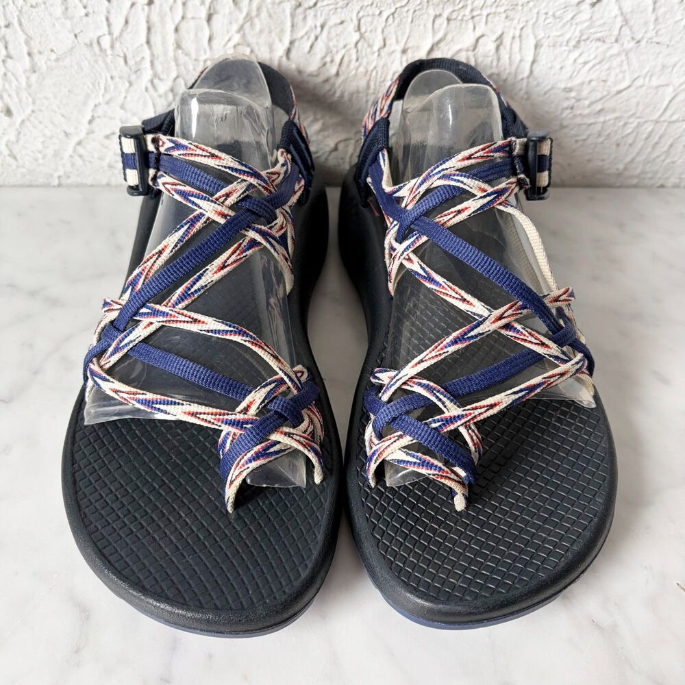 Chaco ZX3 Triple Strap Sandals Women’s Size 8 Blue Red White Toe Loop Hiking